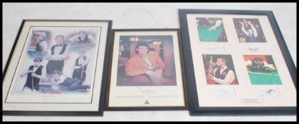 A group of three framed and glazed snooker stars p