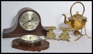 A vintage wooden cased Napoleon hat Westminster chime  mantle clock together with a oak mounted