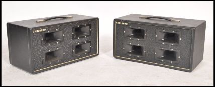 A pair of vintage Carlsbro 120w top speakers complete with the original carry covers coming from a