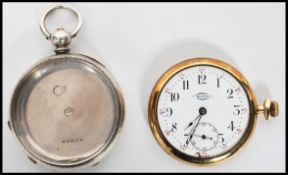A vintage 20th century Buren gilt pocket watch with enamel face, Arabic numeral chapter ring,