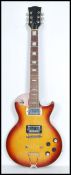 A 20th century vintage style six string electric guitar, sunburst body, mother of pearl finger
