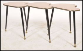 A collection of 3 1950's retro formica topped side - occasional tables, each raised on dansette