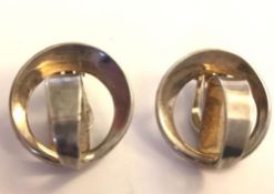 A pair of vintage silver Anna Greta Eker Norwegian modernist clip on earrings. Signed with Anna