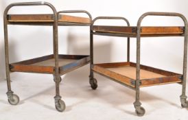 An excellent pair of mid century Industrial tubular metal engineers work trolley's. Each trolley