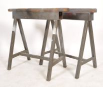 A pair of mid century Industrial trestle ends of cast metal and wooden construction - ideal as