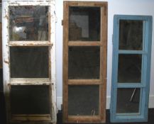 A set of three vintage early 20th century upcycled French window pane / shutters, the frames