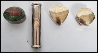 Two silver 925 snuff / pill pots one in rounded triangular form and the other a six sided