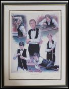 A group of three framed and glazed snooker stars p