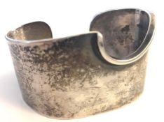 An early Jean Lasnier silver modernist cuff bangle bracelet. Marked Lasnier Handmade with personal