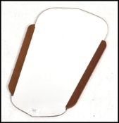 A retro 20th century 1960s Danish inspired  teak wood teardrop lozenge shaped wall mirror.