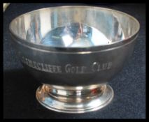 A silver hallmarked sugar bowl with inscription reading Lightcliffe Golf Club, Birmingham assay