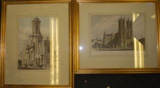 A group of six framed and glazed 19th century style architectural etchings / plates of famous