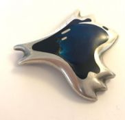 A signed iconic modernist silver and enamel 1950's Henning Koppel for Georg Jensen Amoeba brooch pin