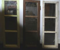 A set of three vintage early 20th century upcycled French window pane / shutters, the frames