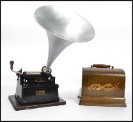 A vintage early 20th century Edison Gem Phonograph in its original wooden case. All Upgraded gearing