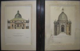 A group of four framed and glazed 19th century style architectural etchings / plates. Coloured