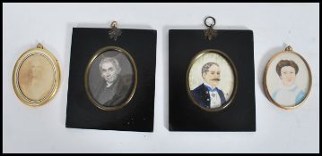 A group of four miniature pictures in various mediums to include two oval gilt framed pictures of