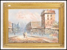 A mid 20th century oil on canvas painting picture of a  Parisienne street scene, the painting