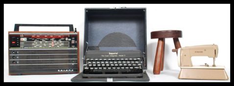 A collection of vintage items to include a cased Imperial reporters typewriter, a teak wood cased