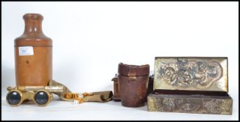 A good collection of vintage items to include an olive wood bottle case with twist top lid and inner