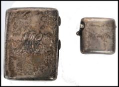 A silver hallmarked cheroot case along with a silver hallmarked vesta match case. The cheroot case