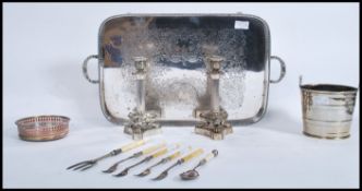 A collection of silver plated items to include a selection of Ivory / bone handled flatware such