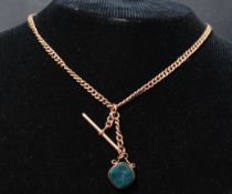 A hallmarked 9ct gold pocket watch Albert chain  having a t bar clasp with hallmarked 9ct gold