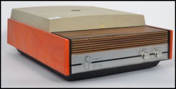 A retro 20th century Fidelity two tone red and white colourway FF43 portable record player