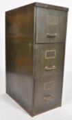 A good mid century small proportioned Industrial metal upright filing cabinet of 3 drawers with pull