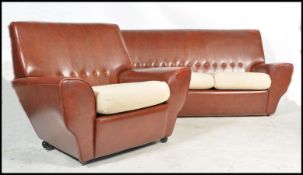 A retro 1950's two tone vinyl upholstered 3 seat s