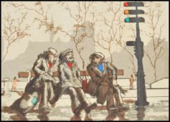 A vintage framed and glazed French lithograph / pr