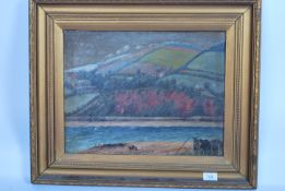 A 19th century oil on canvas painting of a rural h