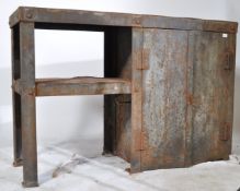 A stunning mid century heavy metal engineers workbench - console sideboard having cast metal