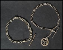 Two vintage 20th century silver hallmarked pocket watch Albert chains. One chain having a silver