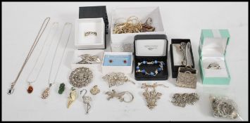 A collection of sterling silver ladies vintage and contemporary jewellery to include necklaces,