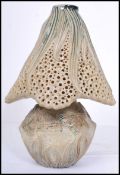A stunning 20th century studio art pottery table lamp, the lamp base and shade constructed to give