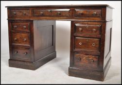 A good antique style - Georgian revival oak and leather twin pedestal office desk. Each pedestal