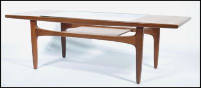G-Plan - A retro 1970's teak wood long John coffee table with inset glass top with exposed panel