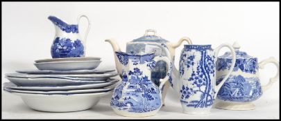 A collection of 19th and 20th century blue and white ceramics to include Masons Ironstone,