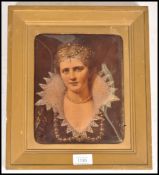 A 19th century reverse oil painting on glass portrait study of a young lady in period dress, The