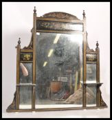 A large 19th century Victorian Aesthetic movement over mantel mirror having an ebonised ground