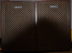 A vintage Sony TC-133 speaker cassette recorder set having built in speakers for ease of movement.