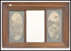 A 19th century oak framed Tryptych mirror. The rectangular frame with flared edge top over central