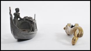 A  late 19th century Victorian bronze Grand Tour souvenir Ink Stand  in form of a gondola having a