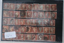 Victorian PENNY RED stamps (x45) 1841 issue (no perforations). Some with Maltese cross postmarks.