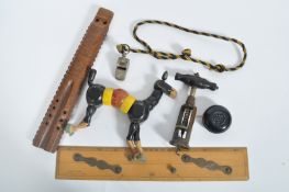 A collection of vintage items to include a mid 20th century Muffin The Mule articulated wooden