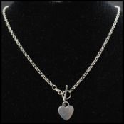 A hallmarked Italian 925 silver belcher pendant chain with heart pendant and toggle clasp.