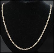 An Italian 925 silver rope twist chain necklace having a spring hoop clasp. Marked *37 AR.