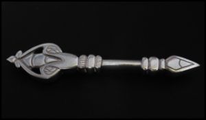 A heavy hallmarked 925 silver kilt or brooch pin in the form of a dagger or staff with roller clip