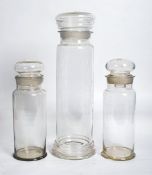 A good set of 3 early 20th century shop sweet - confectionary jars. All of tall cylindrical form